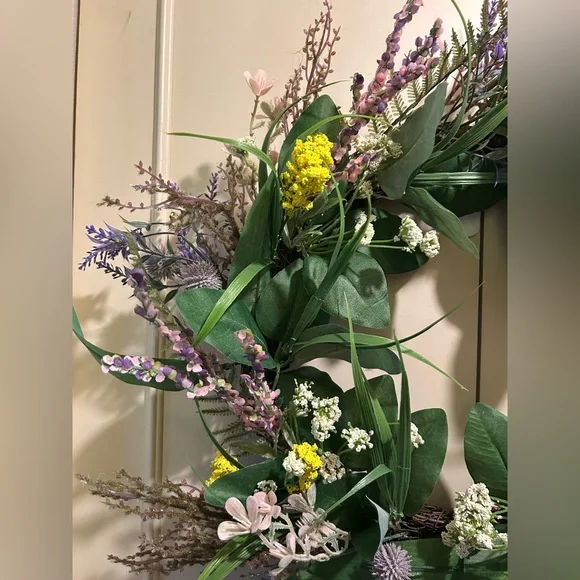 Mixed Floral Thistle & Lavender Wreath 22’’ Wildflower Wreath Spring Summer - Picture 3 of 5
